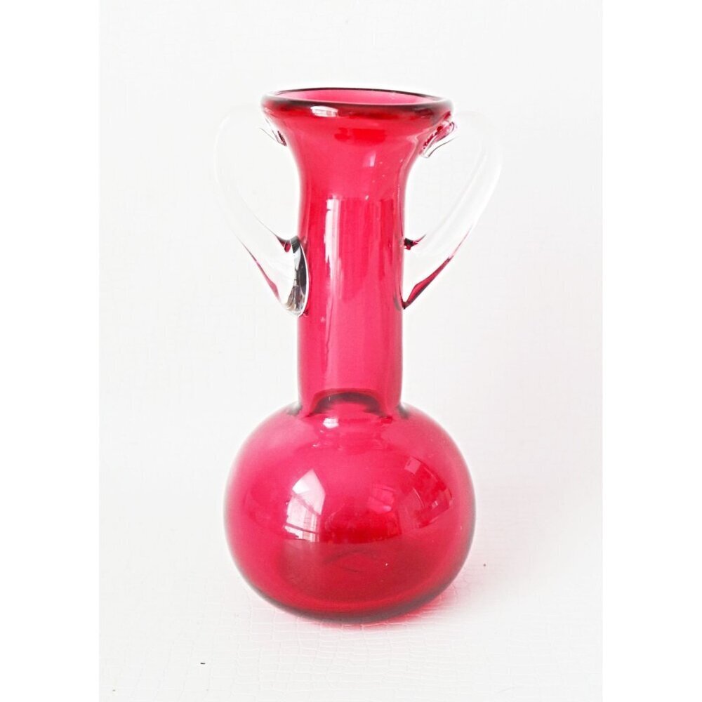 Vintage Cranberry Hand Blown Glass Vase Studio Art Bud Vase Flower
